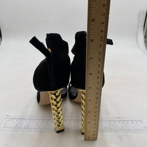 FSJ Gold S Gold Metal Chain Chunky High Heels Ankle Strap Sandals Open Toe Shoes - Picture 5 of 8